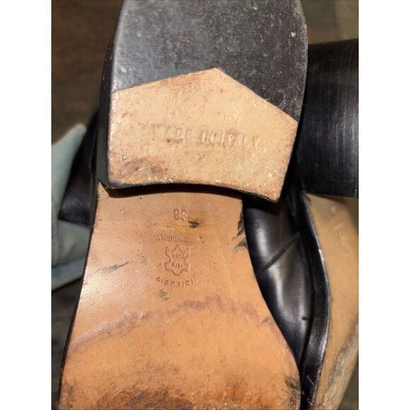 Stradivari Shoes Women Ankle Boots 38 7.5 Black Leather Lace Up Block Heel Italy - Picture 7 of 8